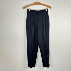 VTG Valerie Stevens Womens Pants 28" Waist Navy Pure Wool Pleated Trousers
